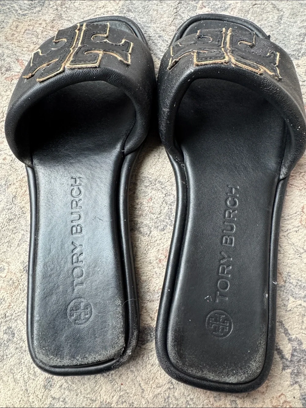 Tory Burch Black Double T Leather Slide Sandals Size 8 As Is